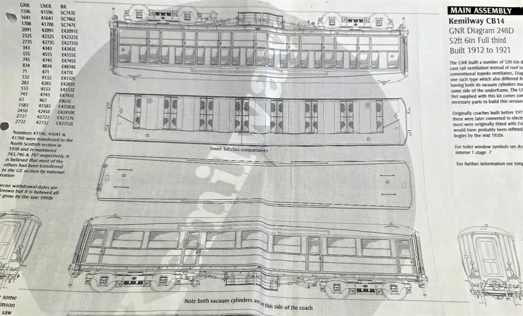 Preowned O Gauge SH23-0 Kemilway CB14 GNR Diagram 248d 52ft 6in Coach Kit