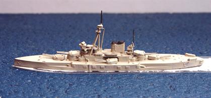 A 1/1250 scale second-hand model of Minas Gerais, see photograph. This model has been modified from a Navis Sao Paulo by combining the funnels together to crate the impression of the sister-ship after a re-fit in the USA, see photograph