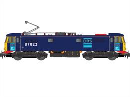 A new and detailed N gauge model of the BR West Coast Mainline Electric Scots of class 87. These locomotives were built for the newly electrified London to Glasgow services in the mid 1970s and ran until replaced by Pendolino trains in the mid-2000s. From 36 locomotives built 1 remains in service in Britain today, with 2 more preserved examples plus 19 working and 2 stored in Bulgaria.This model is powered by Dapols 5-pol Super-Creep motor driving all axles with body tooling designed to replicate many detail changes between build and present day, including the unique thyristor testbed loco 87101. Posable cross-arm or Brecknell-Willis pantographs are fitted and an accessory bag of optional parts is suppliedModel finished as DRS operated 87022 in early DRS blue livery.