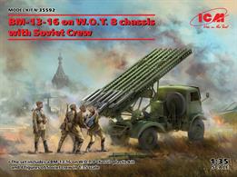 The set includes 338 parts for assembly of BM-13-16 on W.O.T. 8 chassis plastic kit and 43 parts for assembly of 4 figures of Soviet crew.