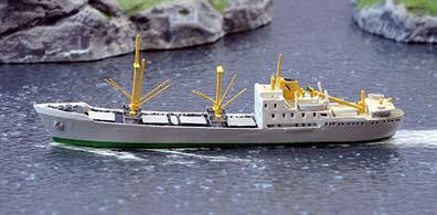 A 1/1250 scale waterline metal model of Bayard a Fred Olsen freighter from 1953 onwards by Solent Models SOM22a.