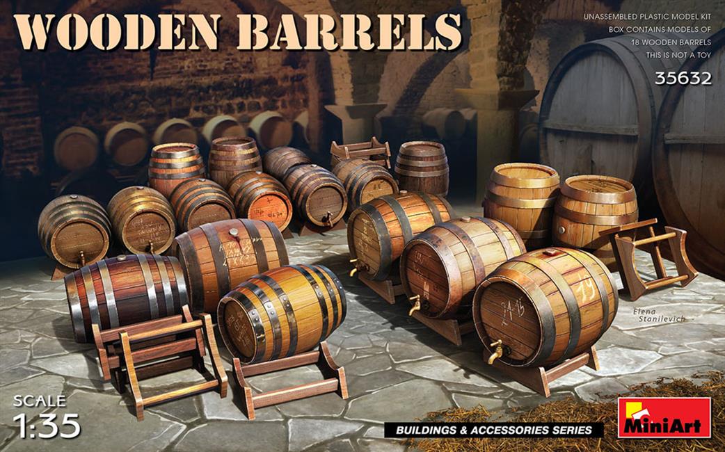 MiniArt 35630 Wooden Barrels 12 Unassembled Barrels For Diorama Plastic Kit 1/35
