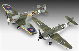 Model kit set consisting of the Bf109G-10 and the Spitfire Mk.V. These fighter planes were the key fighters in the air battles over europe during  World War IISpitfire 126mm L 138mm WBf109 127mm L 140mm W