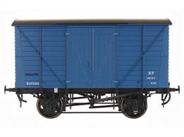 Model of the Insulated version of the standard British Railways covered box van design with unventilated ends and internal insulation for the carriage of frozen meat, using solid CO2 as a refrigerant. These wagons were painted in a distinctive livery to ensure easy identification, wagon B872150 is modelled in the blue livery.