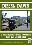 Irwell Press softback Bookazine Diesel Dawn volume 3 covering the two types of Warship class locomotives built by the North British Locomotive Company, D600-D604 and D833-D865.Various Warships were built, British Railways Western Region built their own at Swindon (Diesel Dawn 2) and private locomotive builders North British Limited of Glasgow built the rest. The firm was responsible for two types, their own design of heavy, twelve wheel D600s (only five of these, to considerable relief in some quarters) which a BR Board largely foisted on the Western Region and thirty-three more in the D800 series which were more or less indistinguishable from the Swindon locomotives. These North British Warships, D833 to D865, worked turn and turn about with their Swindon brethren on express passenger trains and then freights throughout the 1960s.