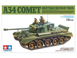 This ALL-NEW Tamiya 35380 model kit recreates the British Cruiser Tank A34 Comet in 1/35 scale! At the end of WWII, the British Army developed the Comet – which became a base of later British Army tanks such as the Centurion - as a counter for the powerful German Tiger and Panther tanks. With the hull design based upon the structure of the existing armored cruiser tank Cromwell, the Comet employed a larger turret with a powerful 17-pounder gun. The Comet first saw action in Operation Varsity in March 1945, and around 900 including ones produced after WWII were built.