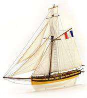 Discover Le Renard, a wooden model of the cutter launched in Saint Malo in 1812 by the famous corsair Robert Surcouf with the main objective of attacking and catching enemy ships of commerce of France. Its actions and its legacy towards the city of Saint Malo make the Renard a symbol of the strong French naval identity. Le Renard was the last ship armed by the famous Robert Surcouf. In September 1813, he accomplished his greatest feat by beating the English schooner HMS Alphea in battle, making the city of Saint Malo a refuge for the families of the greatest corsairs in the world. In 1991, a replica of the original Renard was launched, which still continues with pride on the waters to the delight of its visitors. Once it is built, this faithful miniature replica measures 24.21'' (615mm) length, 9.37'' (238mm) width and 22.04'' (560mm) height.