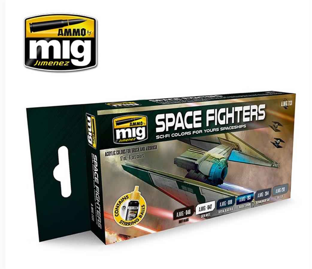 Ammo of Mig Jimenez  A.MIG-7131 Space Fighters Colour Set 6 x 17ml Bottles Of Acrylic Paint