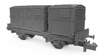 Triple pack of N gauge British Railways long-wheelbase Conflat P wagons, each loaded with type A and BD containers all in bauxite livery.Wagon B933051 with containers A41024B and BD46541B, wagon B933249 with containers A41055B and BD46598B and wagon B933273 with containers A40532B and BD46646B.