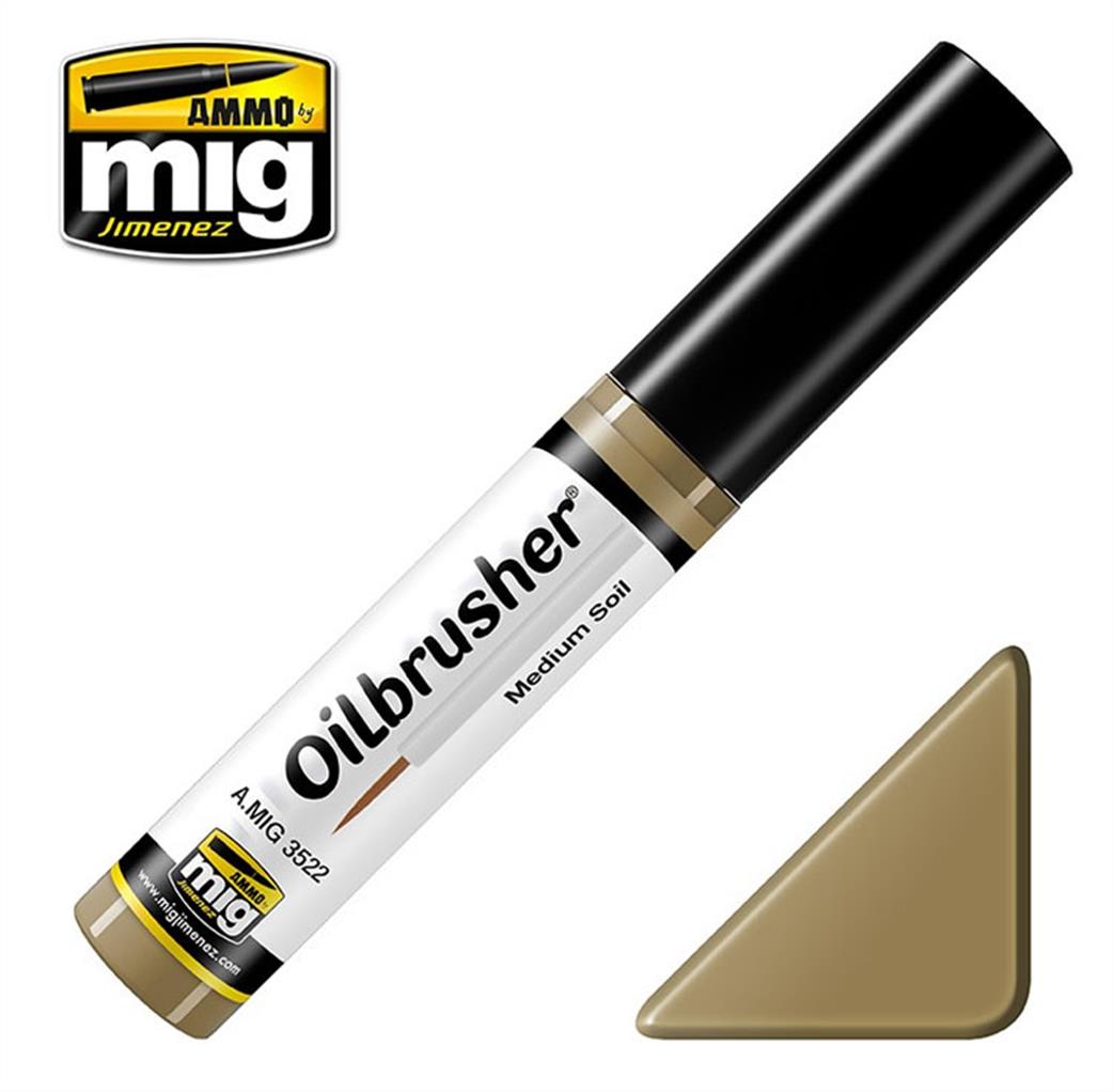 Ammo of Mig Jimenez  A.MIG-3522 Medium Soil  Oilbrusher 10ml Oil paint with fine brush applicator