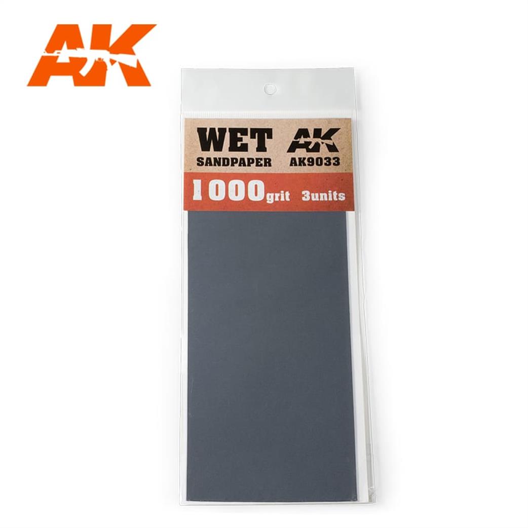 AK Interactive AK9033 Wet & Dry Paper 1000 Grit Pack Of 3