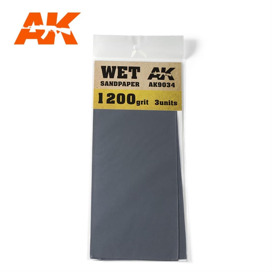 AK Interactive AK9034 Wet & Dry Paper 1200 Grit Pack Of 3