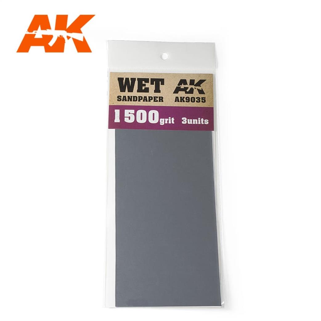 AK Interactive AK9035 Wet & Dry Paper 1500 Grit Pack Of 3