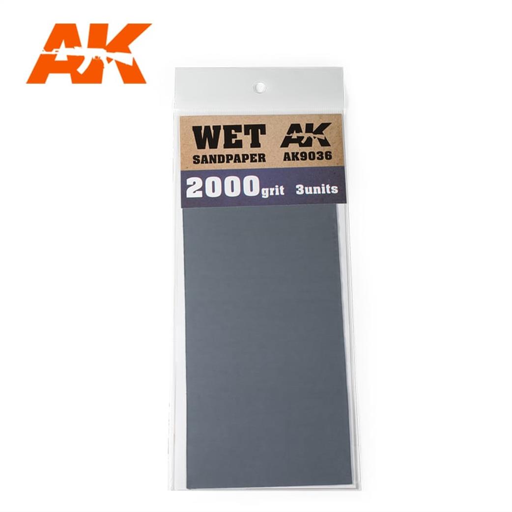 AK Interactive AK9036 Wet & Dry Paper 2000 Grit Pack Of 3
