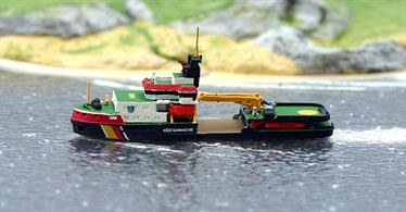 A 1/1250 scale waterline model of Arkona, the German Pollution and sea-surface cleaning vessel by Rhenania Junior, RJ198.