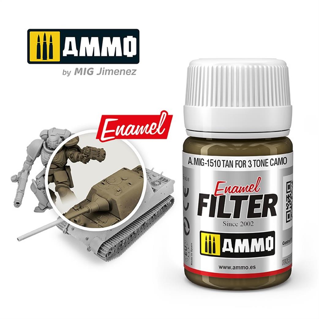 Ammo of Mig Jimenez  A.MIG-1510 Tan for 3 Tone Camo Enamel Filter 35ml Jar