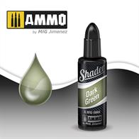 Dark green acrylic based paint specially formulated to apply shadows with the airbrush. 10mL jar The AMMO SHADERS are a new type of product designed to create a variety of effects on all types of models in a simple and fast way. The transparent and ultra-fine paint allows all skill level of modelers to apply stunningly realistic effects that seemed impossible before.