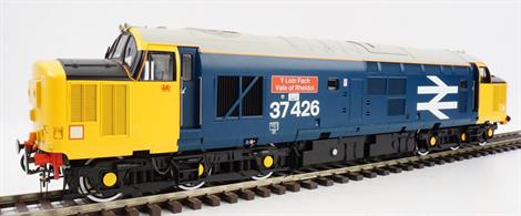 Detailed O gauge model of the refurbished class 37 locomotives fitted with electric train supply (heating) in the mid 1980s for service on the North of Scotland and Welsh Borders routes, as the last of the steam heated coaches were withdrawn. The locomotives were released in the then current large logo blue livery carried by this model.