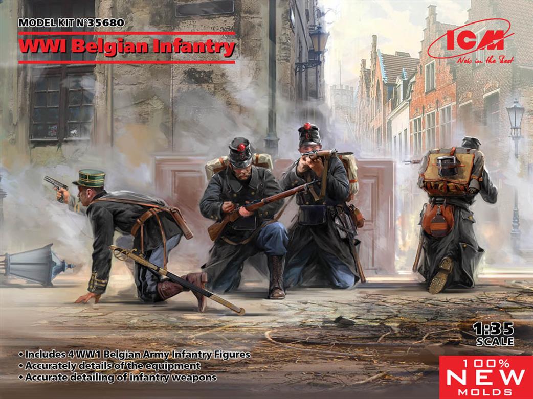 ICM 1/35 35680 WW1 Belgian Infantry 4 Piece Figure Set