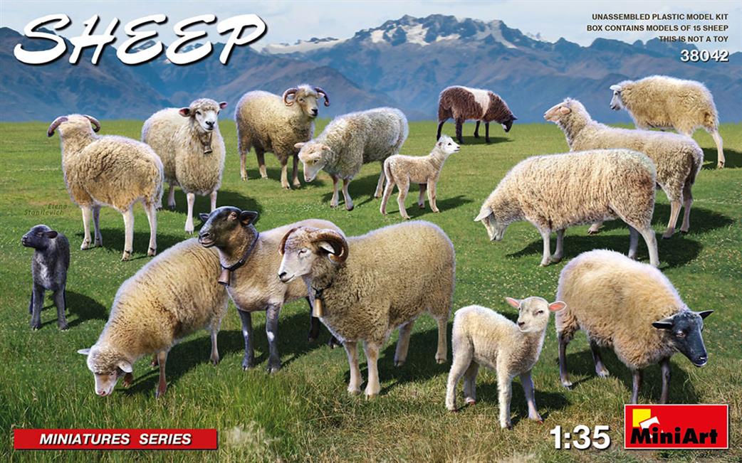 MiniArt 1/35 38042 15 Sheep Ready To Assemble And Paint For Diorama Building