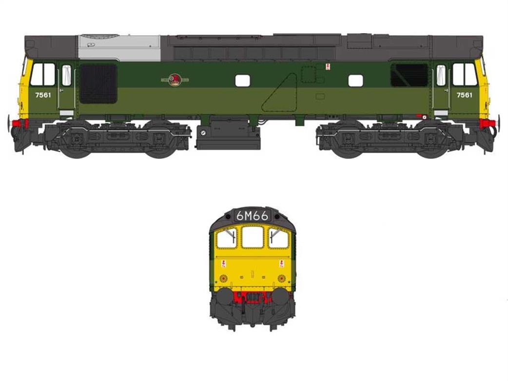 Heljan OO 2548 BR 7561 Class 25/2 Diesel Locomotive Two-Tone Green Full Yellow Ends