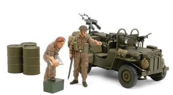 1/35 scale plastic assembly kit. Length: 96mm. • Vehicle parts are products of Italeri. • Model depicts a vehicle used on the European Front after the 1944 Normandy Invasion. • Accessory parts such as jerry cans included. • Kit also includes 2 Tamiya figures (1 infantry and 1 S.A.S. member) to enable instant diorama creation straight from the box. • Note: Kit does not have any decals.
