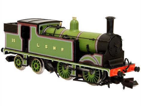 Nicely detailed model of the Southern Railway ex-LSWR M7 design 0-4-4 tank engines used on outer suburban and many country branch lines.Model finished in LSWR lined green livery as locomotive number 35.Powered by Dapol's proven motor and mechanism for reliable running the Southern Railway M7 tank features cab interior detailing, wire formed brake rodding, fine hand rails and optional Rapido type or dummy screw coupling
