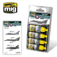 High-quality acrylic paints specially formulated to represent most of the camouflage schemes currently used by French aircraft, like the Mirage 2000D and Air Force and Navy´s Rafales or the recently withdrawn Super Étendard among others. This set solves problems and doubts when mixing accurate base colors, saving precious modeling time. These exact color have been slightly lightened to compensate for the 'scale effect' which will allow us to apply the correct color on our models. Formulated for maximum performance both with brush and airbrush. Four acrylic colors in 17ml jars. Shake well before each use. Each jar includes a stainless steel ball agitator to facilitate mixture. Water soluble, odorless and non-toxic. We recommend A.MIG-2000 Acrylic Thinner for correct thinning. Dries completely in 24 hours. Colors included: A.MIG-205 FS26231 (BS 638) A.MIG-206 RLM 81 - FS 34079 - BS641 A.MIG-236 FS 36293 A.MIG-235 FS 36152 DARK GRAY AMT-12