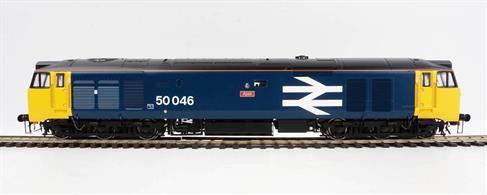 Heljan O Gauge 4037 BR English Electric Class 50 Locomotive 50046 Ajax BR Blue Large Logo Black RoofRefurbished loco