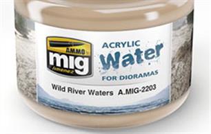 This product has been specifically formulated to realistically represent any kind of water, such as oceans, rivers, lakes, waterfalls and even icy surfaces. This reference has a color suitable to depict large bodies of water. - The translucent finish is perfect to achieve a depth effect as well as a realistic water color. - The product is thick enough to be poured onto all kinds of surfaces, even slopes. - The slow drying time makes it possible to model moving water, like waterfalls, rough seas, waves, etc. with no pressure. - It can be mixed with other products of the same range or small amounts of acrylic paint to slightly alter the color without turning opaque. - It can be diluted either with water or acrylic thinner to change the consistency.