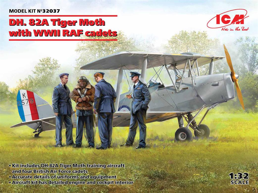 ICM 1/32 32037 DH.82A Tiger Moth WW2 RAF Trainer with Raf Cadets Plastic Kit