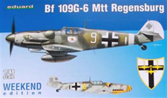Weekend edition of Bf 109G-6 produced by Messerschmitt Regensburg factory in 1/48 scale. Features typical cowling and early canopy &amp; tail unit.