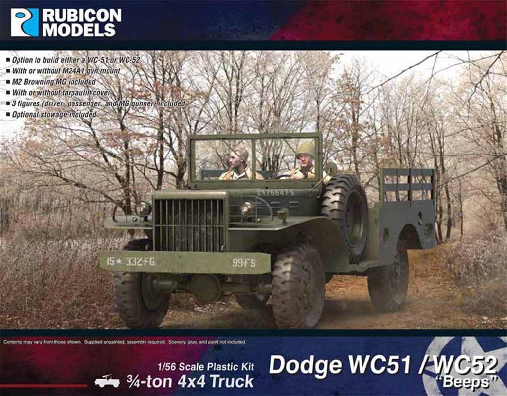 Rubicon Models 1/56 28mm 280101 Dodge WC51 / WC52 Beeps 3/4-ton 4x4 Truck Plastic Model Kit