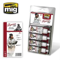 Set of 4 colors specifically designed to paint WWII winter uniforms. Includes two shades of grey for painting intermediate tones, white for the highlights, and an earthy grey color for shading. All colours can be mixed with one another and with the full range of AMMO acrylics to get more colours and hues. Includes the colors: AMMO-F515 MIDGREY FS-36357 AMMO-F516 LIGHTGREY FS-35630 AMMO-F501 WHITE FOR FIGURES AMMO-F507 MATT EARTH FS-34088