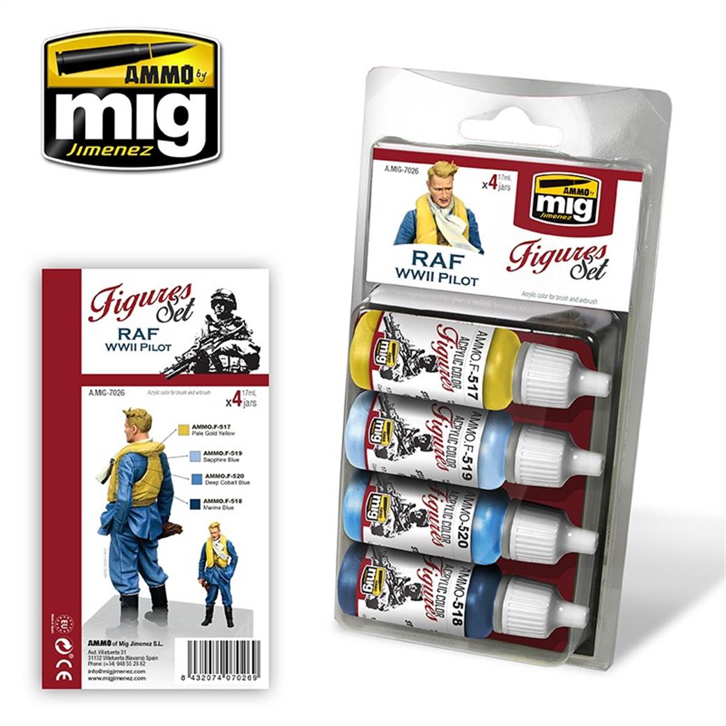 Ammo of Mig Jimenez  A.MIG-7026 RAF  WW2 Pilot Paint Set 4 x 17ml Jars