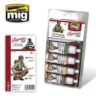 Set of 4 colors specifically designed to paint WWII US Army uniform colors. One khaki tone for the trousers, one green tone for the tunic, and two ochre tones for the highlights. All colors can be mixed with one another and with the full range of AMMO acrylics to get more colors and hues. Includes the colors: AMMO-F508 BROWN BASE FS-30108 AMMO-F509 UNIFORM GREEN BASE FS-34128 AMMO-F510 UNIFORM SAND YELLOW FS-32555 AMMO-F511 LIGHT SAND FS-33727