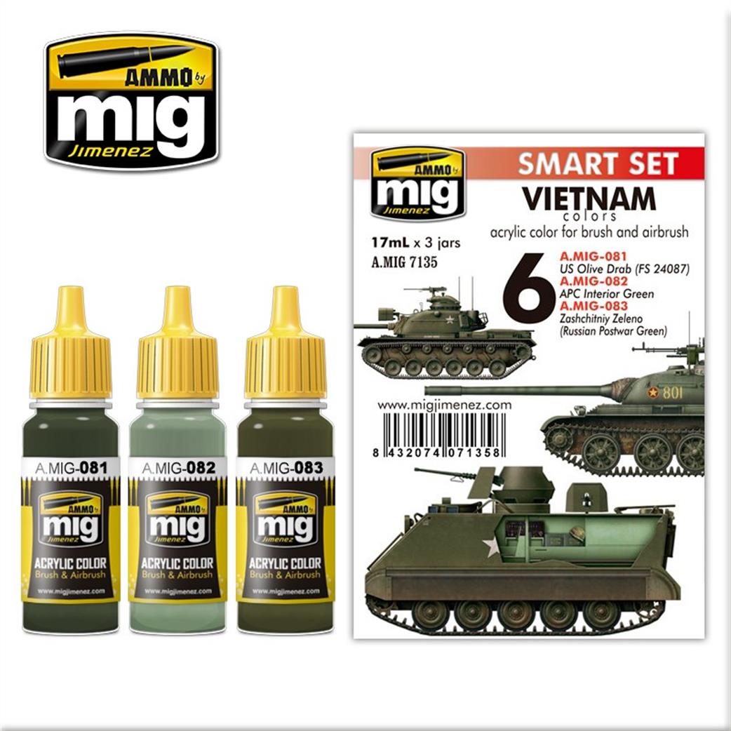 Ammo of Mig Jimenez  A.MIG-7135 Smart Set Vietnam Colours 3 17ml Acrylic Paint Jars