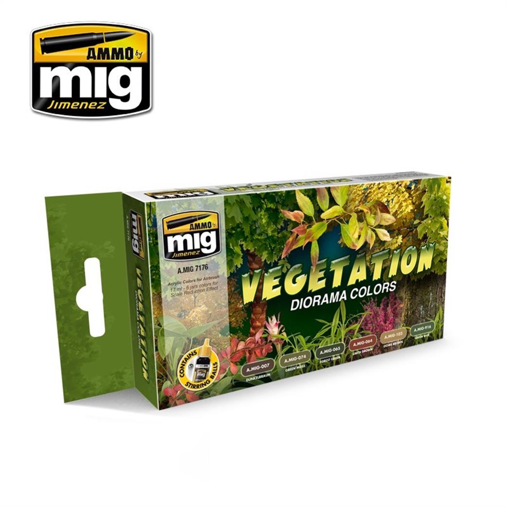 Ammo of Mig Jimenez A.MIG-7176 Vegetation Diorama Colours Paint Set 6 x 17ml Jars