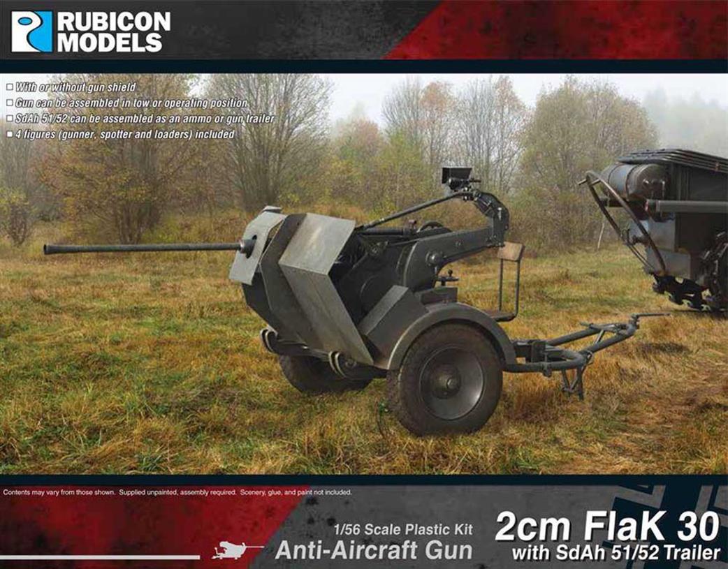 Rubicon Models 1/56 28mm 280109 2cm Flak 30 With SdAh 51/52 Trailer  Plastic Model Kit