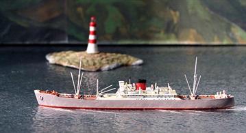 The Rustenburg Castle is a 1/1250 scale waterline metal model by Solent Models SOM23. The models are cast in Germany by Rhenania but painted in the UK and they are among the very best detailed models of ships that could be seen in the Solent in the 1950s to the 1970s.