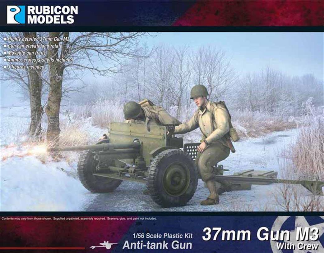 Rubicon Models 1/56 28mm 280103 US 37mm M3 Anti-Tank Gun with Crew Plastic Model Kit