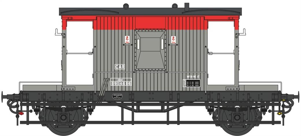 Dapol O Gauge 7F-200-025 BR Standard 20 Ton Goods Brake Van Grey B954686 CAR Railfreight Grey/Red Oleo Buffers Roller Bearings
