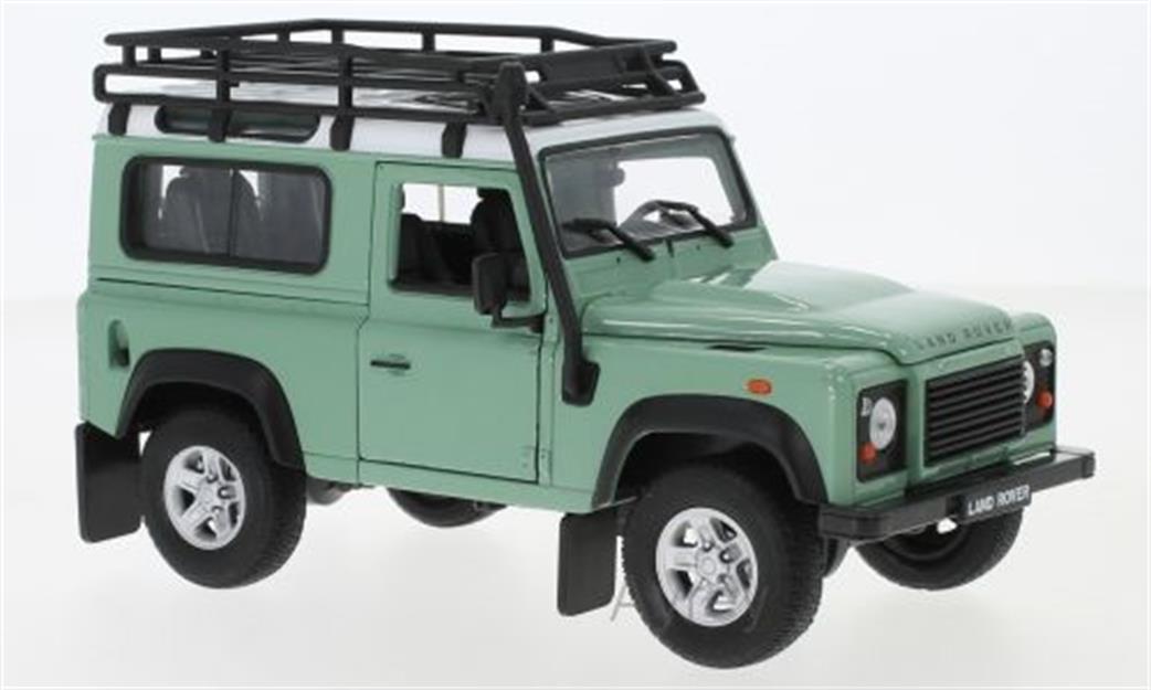 Welly 1/24 22498LG Land Rover Defender Light Green with Roof Rack and Snorkel