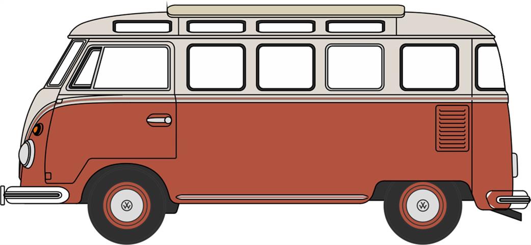Oxford Diecast NVWS001 VW T1 Samba Bus Sealing Wax Red/Beige Grey 1/148