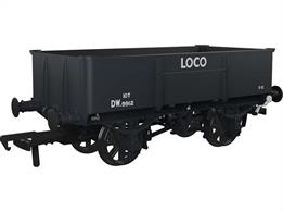 Detailed model of the GWRs diagram N19 10 ton capacity steel bodied locomotive coal wagons. These wagons were built from 1913 and being of all-metal construction lasted until the end of steam. These smaller capacity loco coal wagons were frequently used to supply small branchline sheds where the 10 tons of coal might last for an entire week, making these ideal for small GWR layouts.This model is finished as British Railways departmental loco coal wagon number DW9912 in GWR dark grey livery with British Railways prefixed lettering.