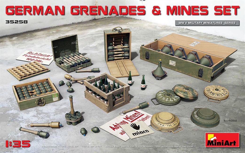 MiniArt 1/35 35258 German Grenades And Mine Set WW2 Ready To Assemble And Paint