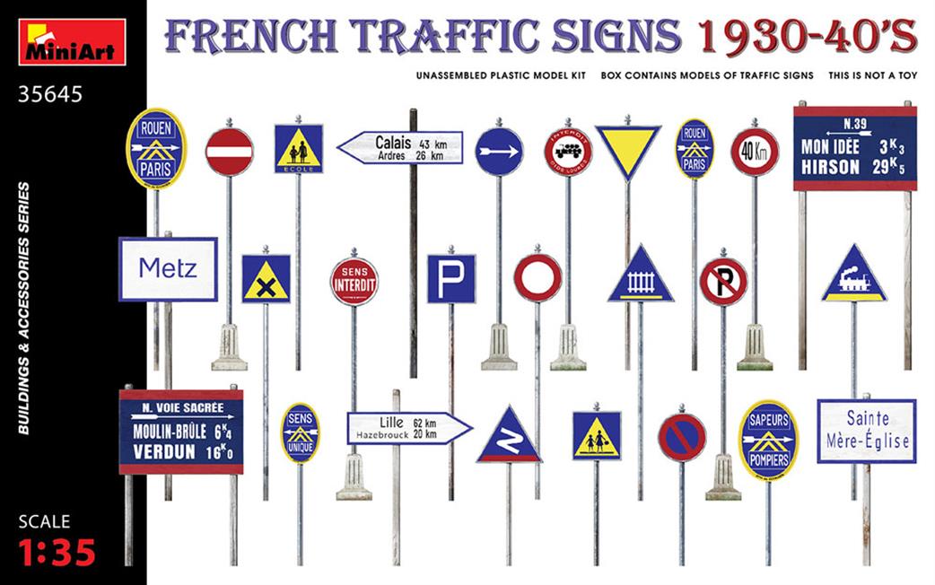 MiniArt 35645 Traffic Signs France 1930-40's Ready To Assemble And Paint 1/35