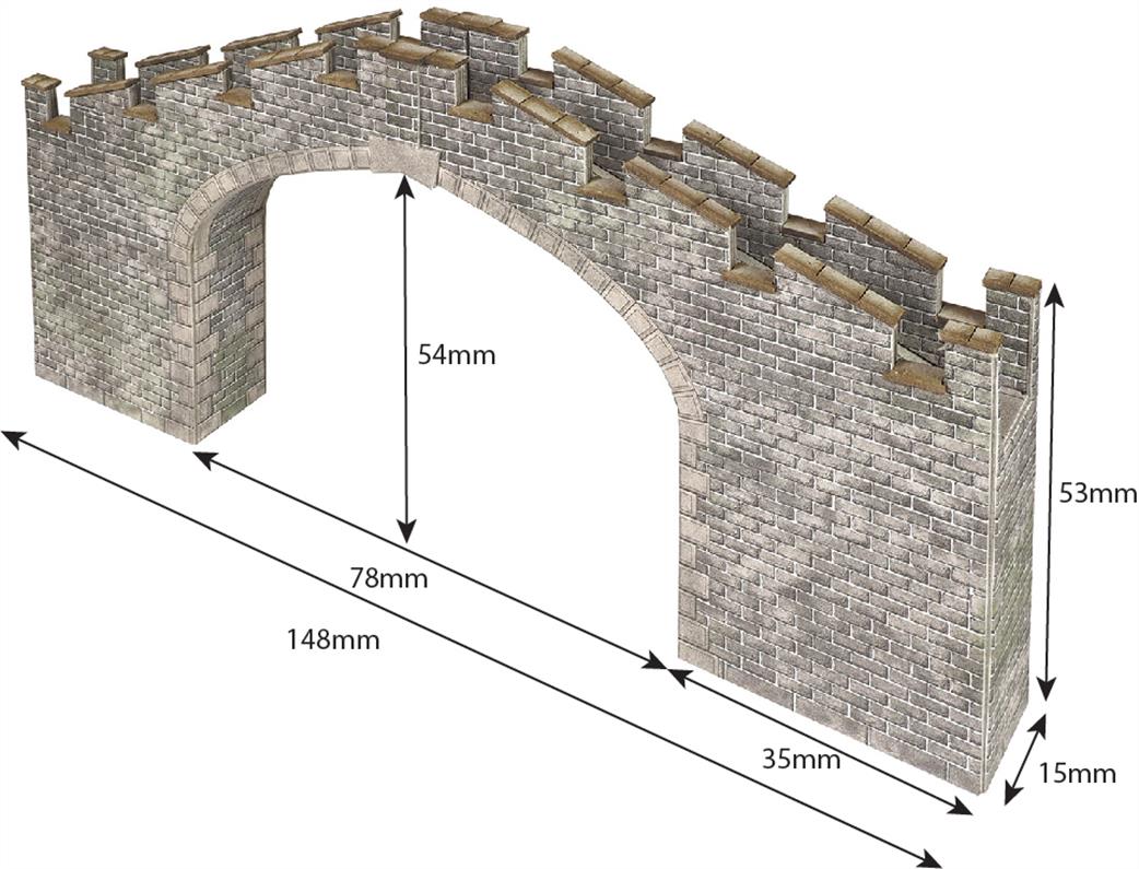 Metcalfe PN196 Castle or Town Wall Gateway with Bridge for Wall-Top Path Card Kit N