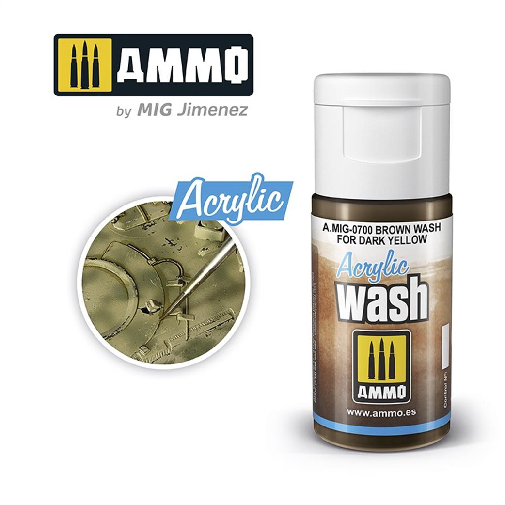 Ammo of Mig Jimenez  A.MIG-700 Brown for Dark Yellow Vehicles Acrylic Weathering Wash