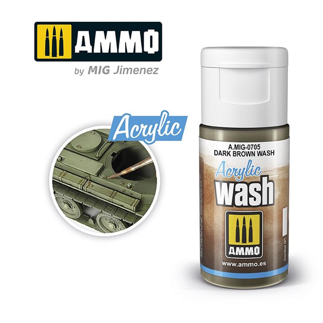 Ammo of Mig Jimenez  A.MIG-705 Dark Brown Acrylic Weathering Wash